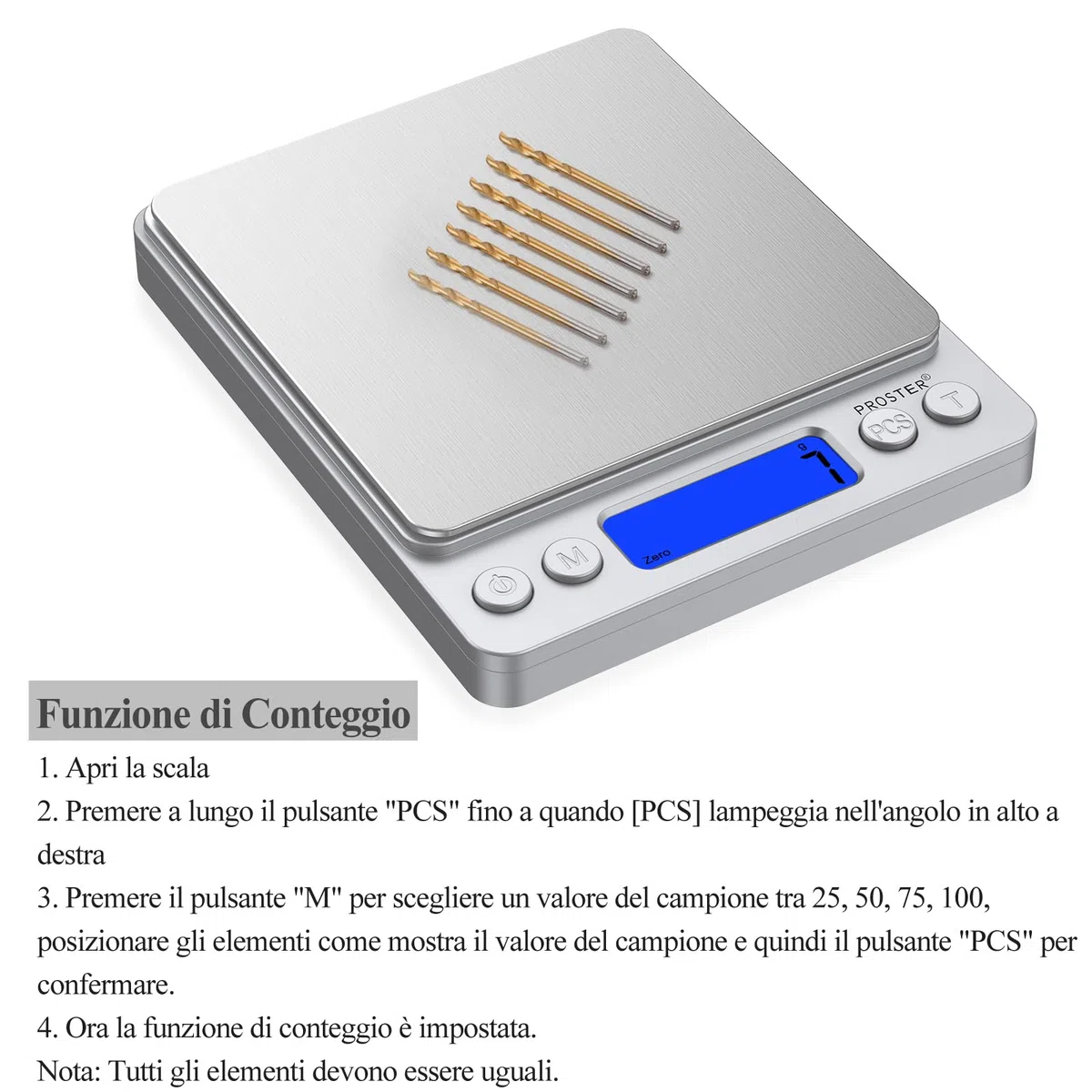 Proster Mini Bilancia Digitale Tascabile 0,03-500g Bilancia da Cucina con Funzione Tare Display LCD Retroilluminato Acciaio Inox Bilancino per Gioielli e Piccoli Oggetti Alta Precisione Portatile