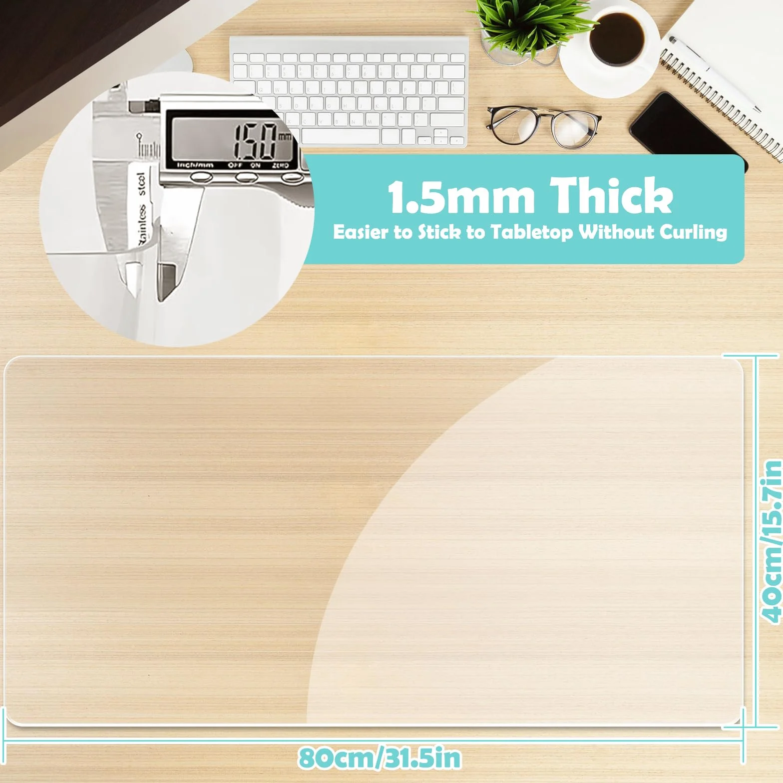 Sottomano da Scrivania Trasparente, 80 x 40 x 0.15 cm Grande Tappetino Scrivania, Copri scrivania Trasparente per Tavolo Antiscivolo Impermeabile per Ufficio Casa
