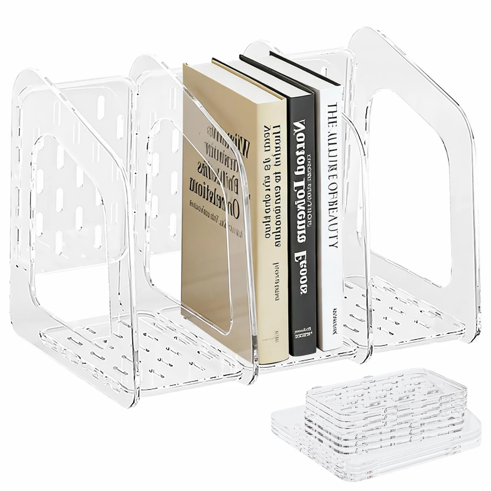 GOMETY Organizer da Scrivania, Portacartelle, Mensola per Libri Spessorata e Rimovibile con 4 Scomparti, Scaffali per Libri, Armadio per Documenti, Spazio di Archiviazione per Ufficio, Cartelle