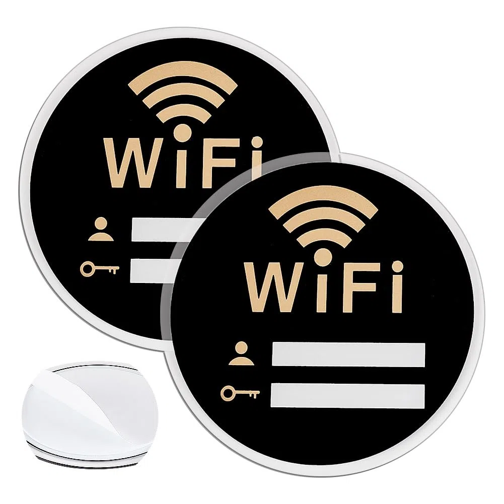 AHANDMAKER 4 pz WiFi Password Cartello Autoadesivo Rotondo Wifi Cartello Acrilico Copertura di Rete Wireless Cartello per Casa Lavoro Ristoranti Decorazione Parete 10 x 10 cm