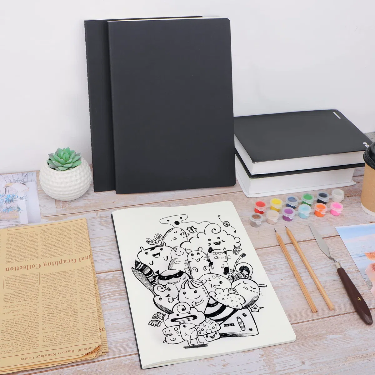 Diari di quaderni per soggetti Kraft, 3 pezzi A4 8,3 x 11,5 pollici Quaderni vuoti con copertina morbida nera, Diario di viaggio Notebook Blocco note Set sfuso, Diario per ufficio per studenti