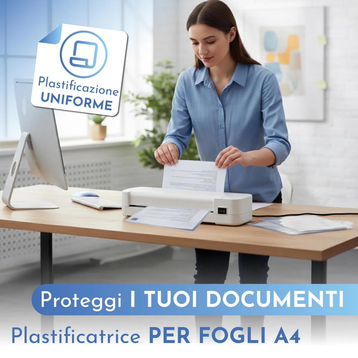 Plastificatrice A4 ADVNET 200W, Laminatrice Compatta con Doppio Rullo, Riscaldamento Rapido e Pouch 70–100 Micron, Ideale per Ufficio, Scuola e Casa