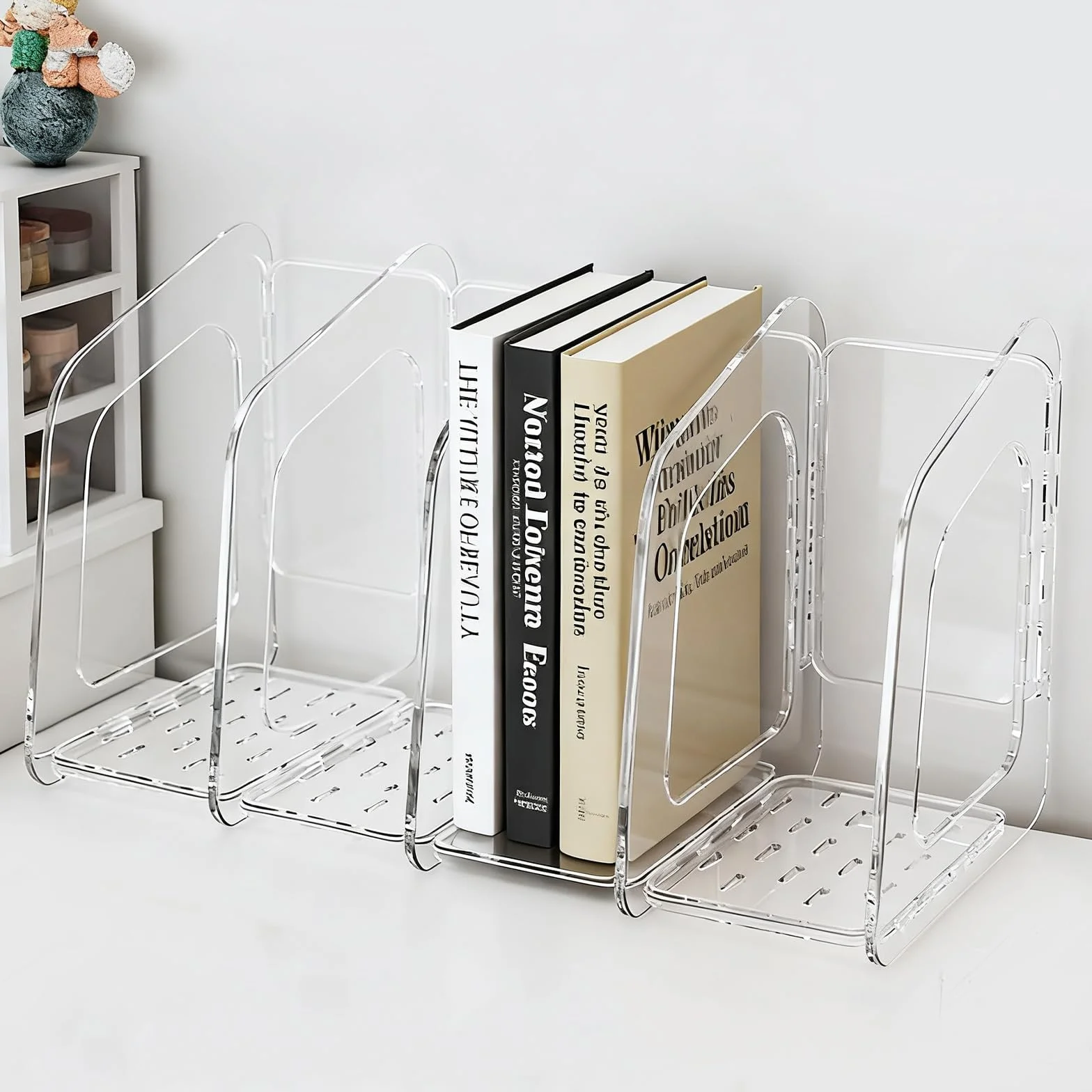 GOMETY Organizer da Scrivania, Portacartelle, Mensola per Libri Spessorata e Rimovibile con 4 Scomparti, Scaffali per Libri, Armadio per Documenti, Spazio di Archiviazione per Ufficio, Cartelle