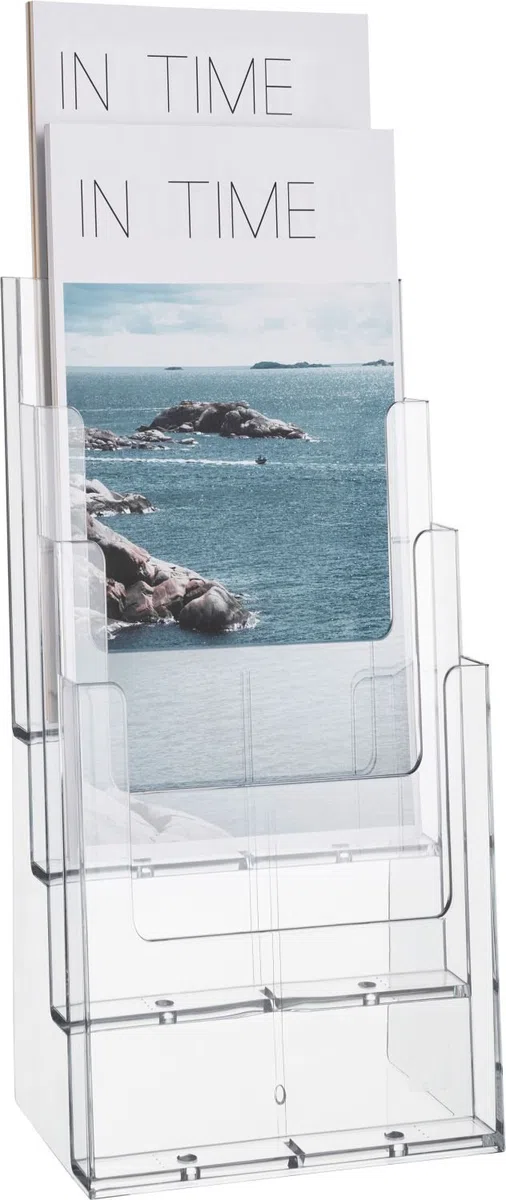 Helit H2352002 - Porta brochure da tavolo "the helpdesk" 4 x formato DIN C6, Trasparente