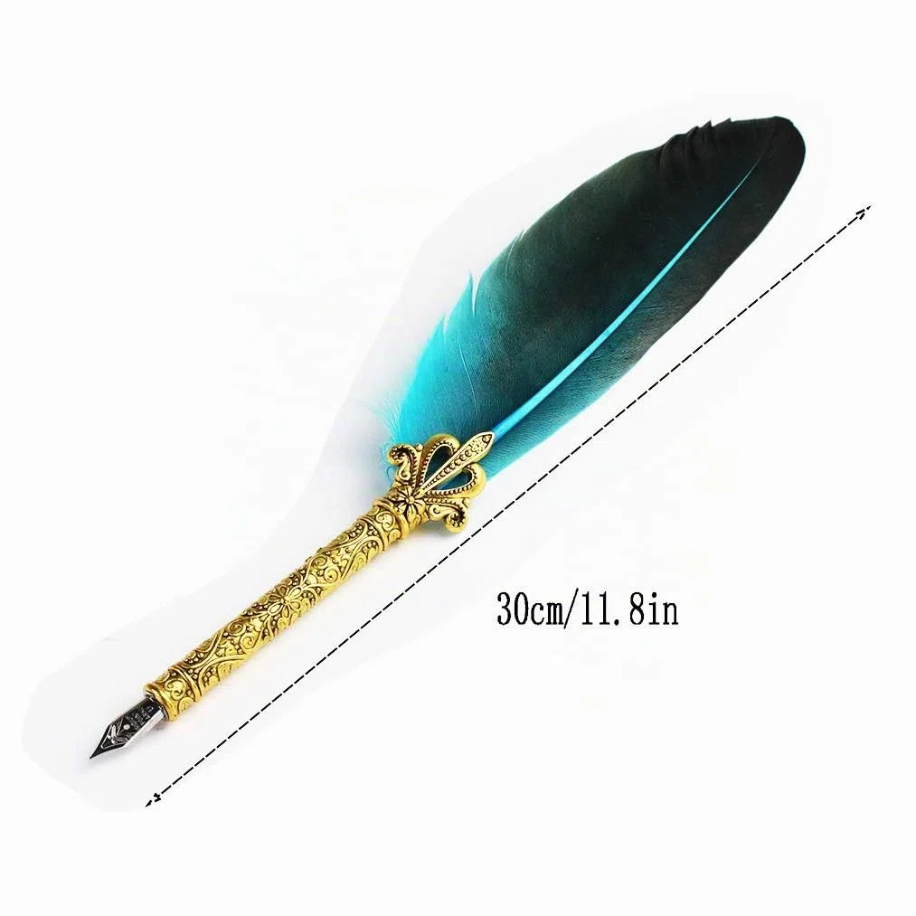 Set per scrittura calligrafica con 5 pennini di ricambio, inchiostro, calamaio e penna, regalo blu