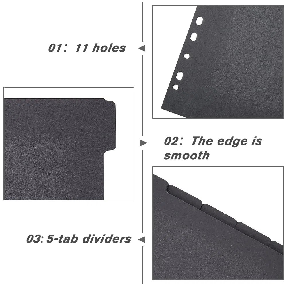 SUPERFINDINGS 20 Fogli 5-Tab Divisori per raccoglitori a 11 fori Divisori per raccoglitori 29.8x22.1cm A4 Divisori per quaderni con schede Nero Divisori scrivibili per quaderni Cartelle Orari