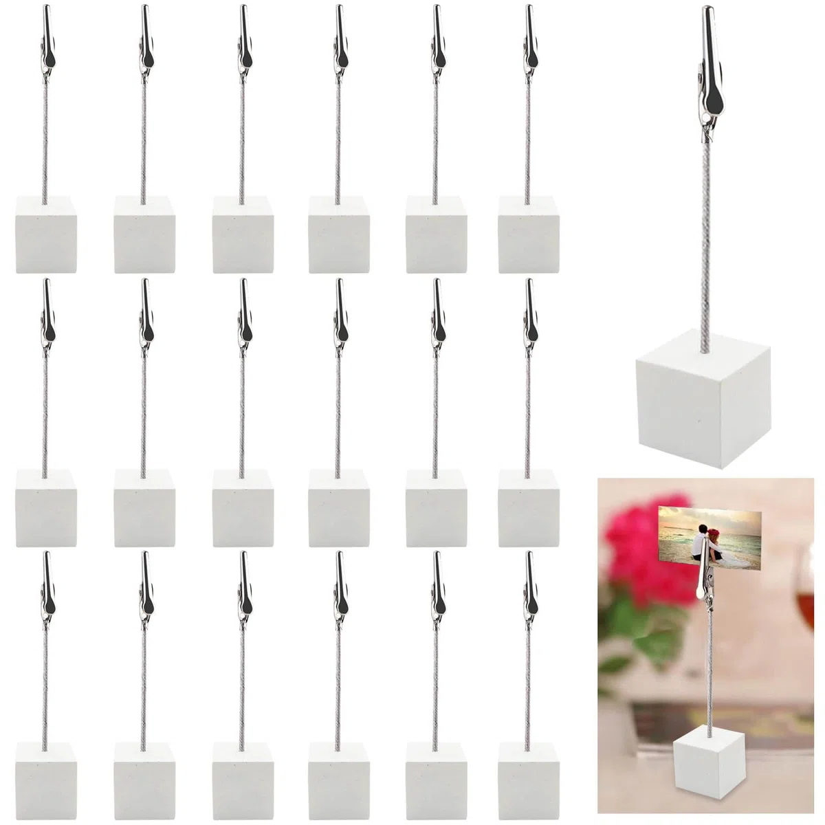 Supporto Clip Memo, 20 Pezzi Memo Clip Titolare Stand Supporto, Porta Foto con Clip, Porta Appunti/Foto Verticale Mollette, Foto Cubo, Bianco