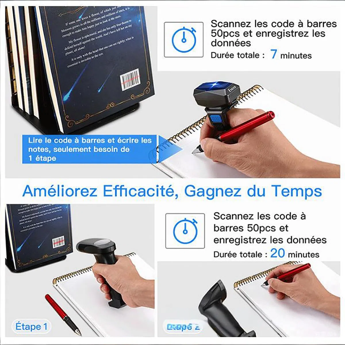 Lettore di codici a barre, lettore wireless Bluetooth con funzione di archiviazione dati, 3 metodi di connessione, supporto prefissi/suffissi personalizzati, lunga durata della batteria