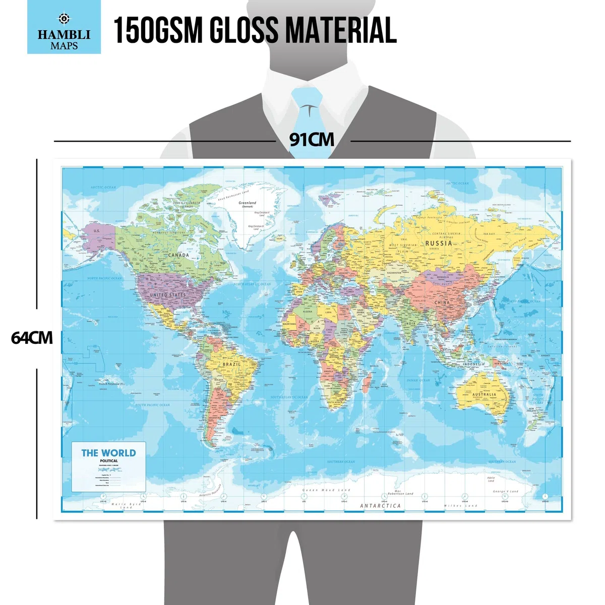 Poster Da Parete Con Mappa Del Mondo, 84 x 60 cm, Grande Mappa Dell'Europa - Idea Regalo per Aule o Geografia
