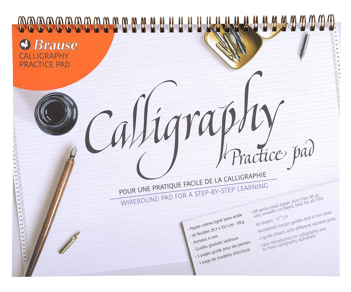 Brause 96450B - Blocco a spirali di calligrafia, 50 fogli a righe color Beige 21 x 29.7 cm, francese e inglese