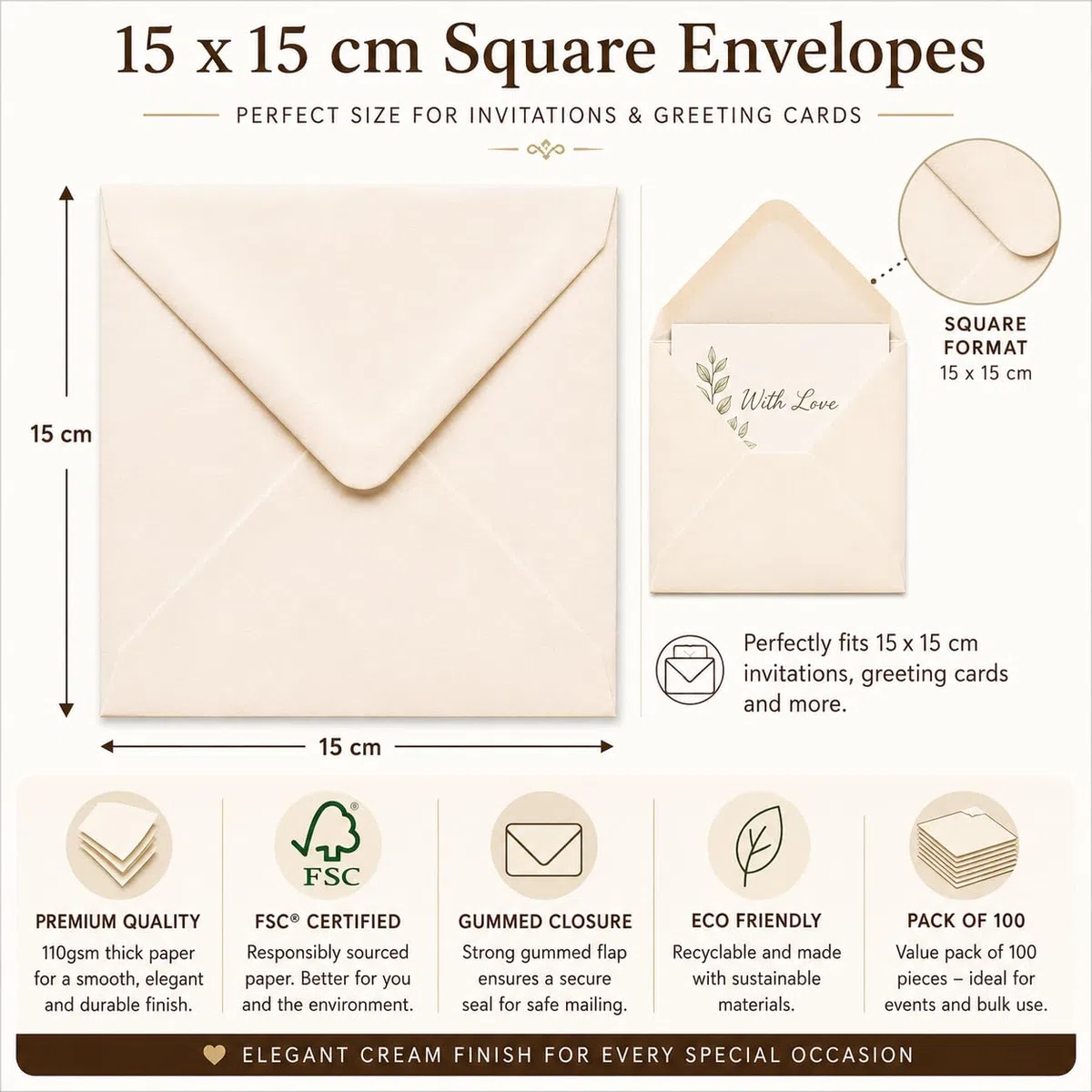 Buste quadrate di lusso, 15 x 15 cm, 110 g/m²