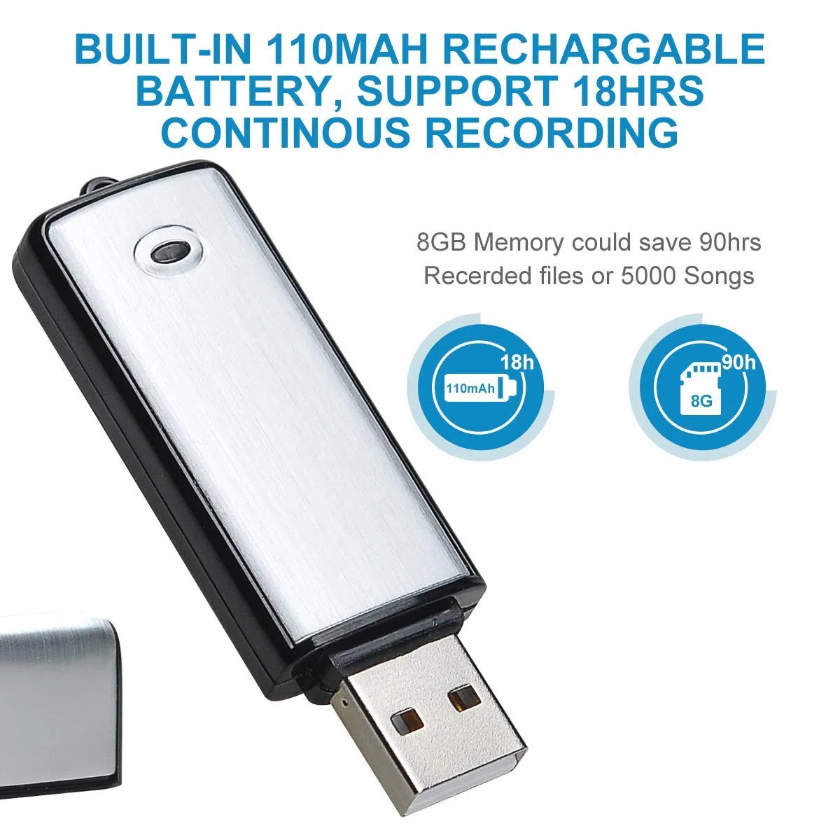 Podazz Mini registratore vocale digitale da 8/16 GB Registratore di suoni ricaricabile USB Con custodia in metallo con capacità di 90 ore per riunioni di conferenze (08 GB)