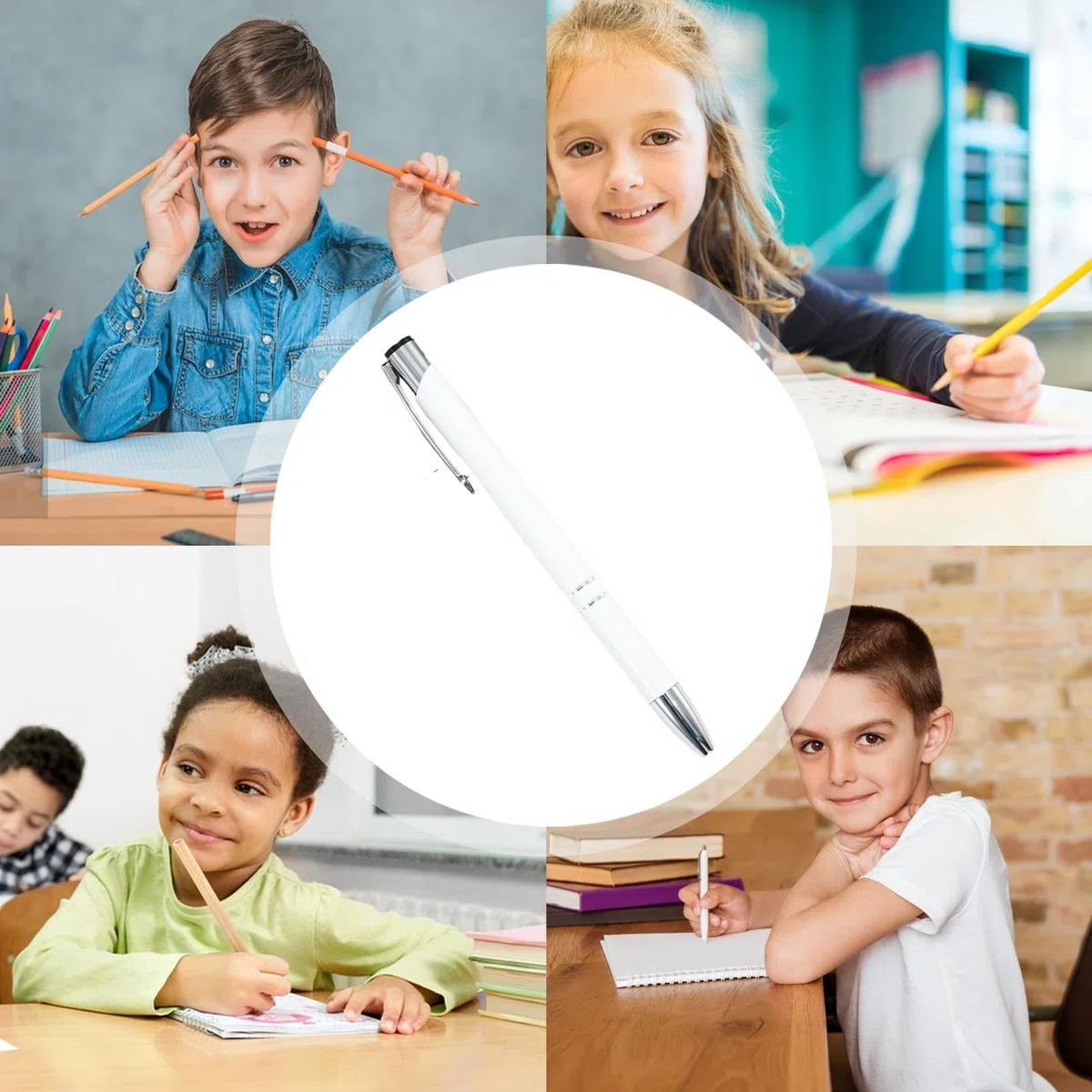 Penna a in metallo, 50 penne a scatto in metallo, 13,9 x 0,9 cm, multifunzione, design alla moda, design con clip argentata, ideale per élite aziendali, studenti, insegnanti e professionisti