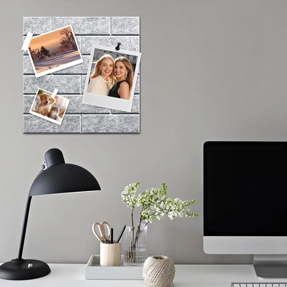 Bacheca grande in feltro, autoadesiva, 12 pezzi, 30 x 30 cm, con 35 aghi, decorazione da parete per ufficio, cucina, foto, memo (grigio chiaro)