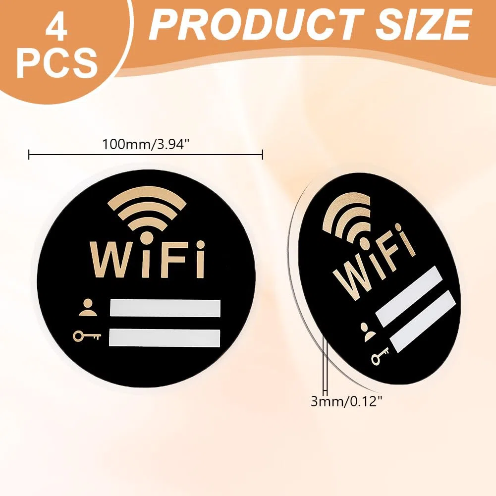 AHANDMAKER 4 pz WiFi Password Cartello Autoadesivo Rotondo Wifi Cartello Acrilico Copertura di Rete Wireless Cartello per Casa Lavoro Ristoranti Decorazione Parete 10 x 10 cm
