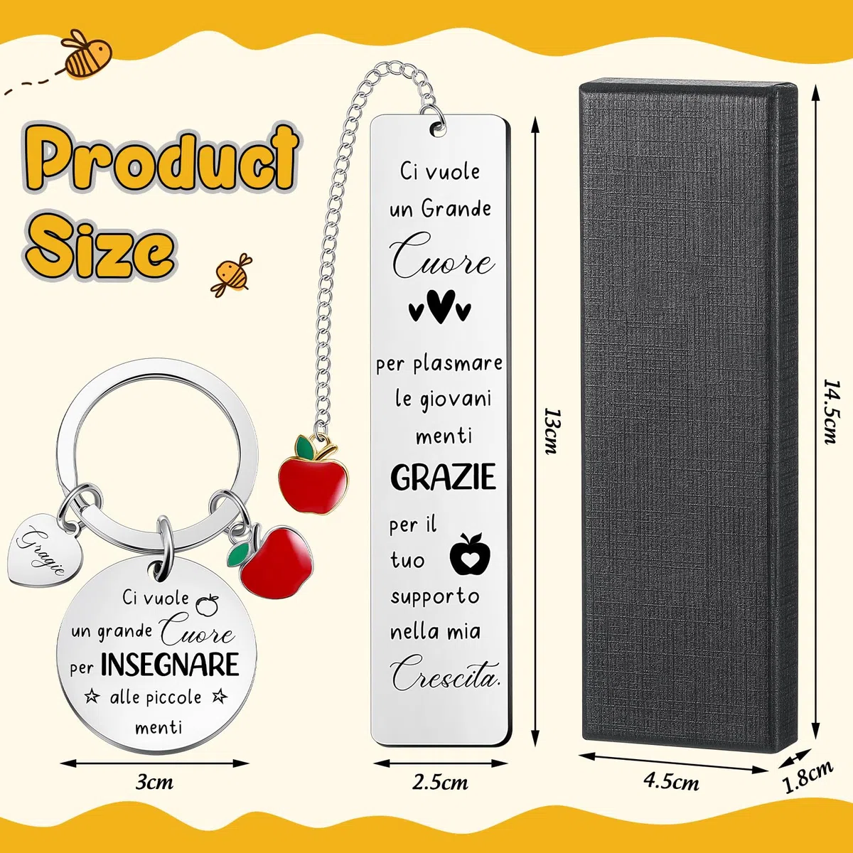 3 Portachiavi Maestra Scuola 3 Segnalibro Maestra Insegnate in Acciaio Inossidabile Regalo Maestre Fine Anno Regalo di Ringraziamento per Tutore per Scuola Elementare