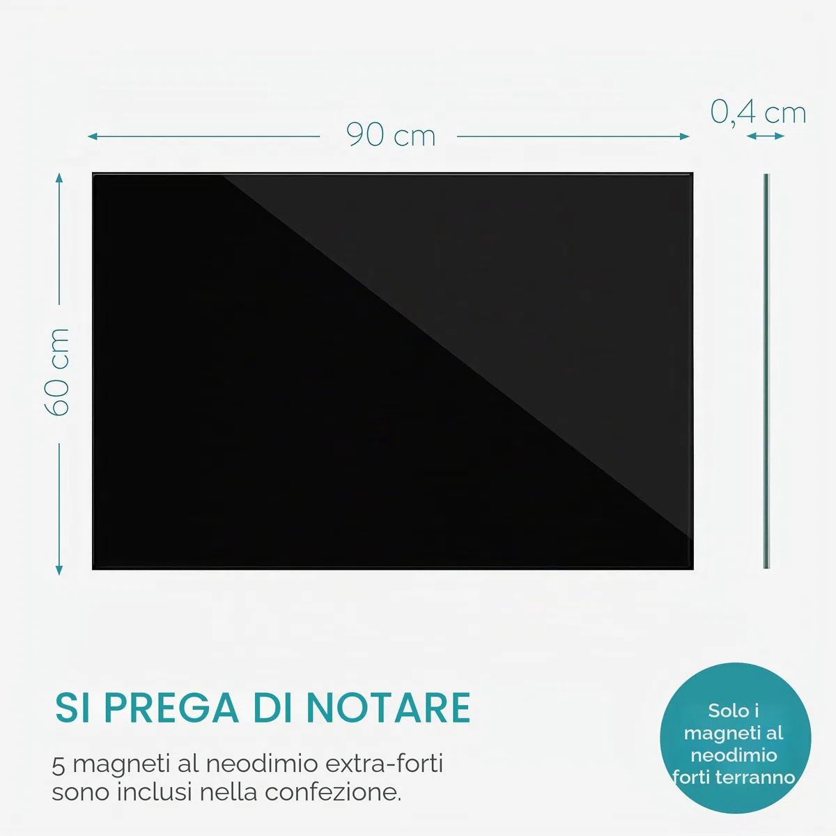 Navaris Lavagna Magnetica in Vetro 90x60cm - Bacheca Black-Board Scrivibile Lavagnetta per Calamite con Pennarello - Memo-Board Casa Ufficio - Nera