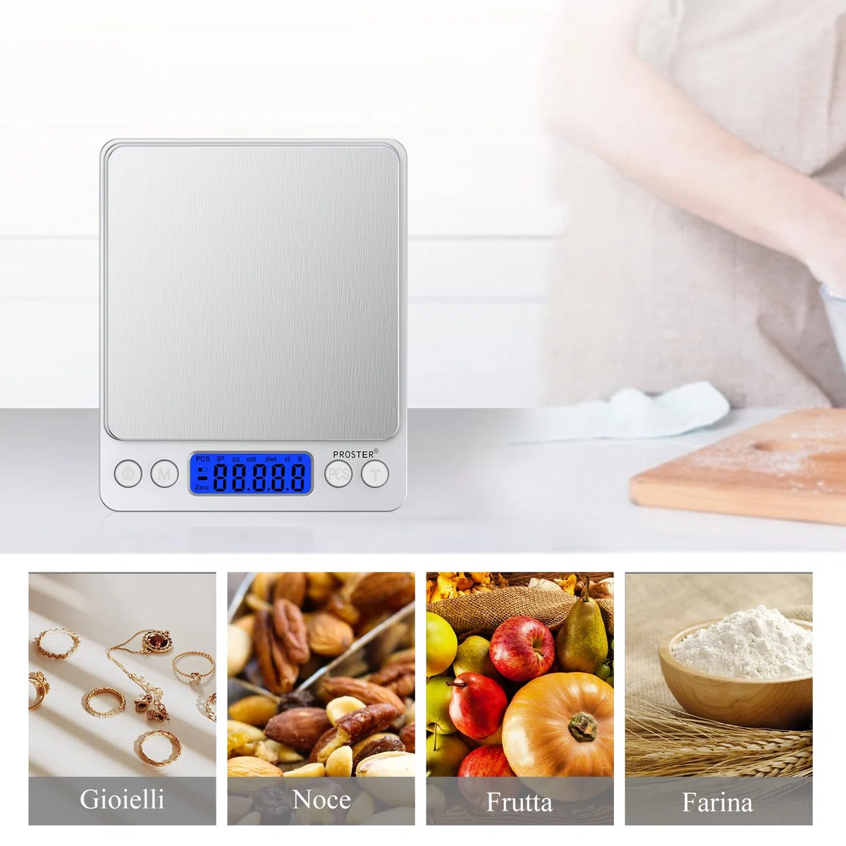 Proster Mini Bilancia Digitale Tascabile 0,03-500g Bilancia da Cucina con Funzione Tare Display LCD Retroilluminato Acciaio Inox Bilancino per Gioielli e Piccoli Oggetti Alta Precisione Portatile