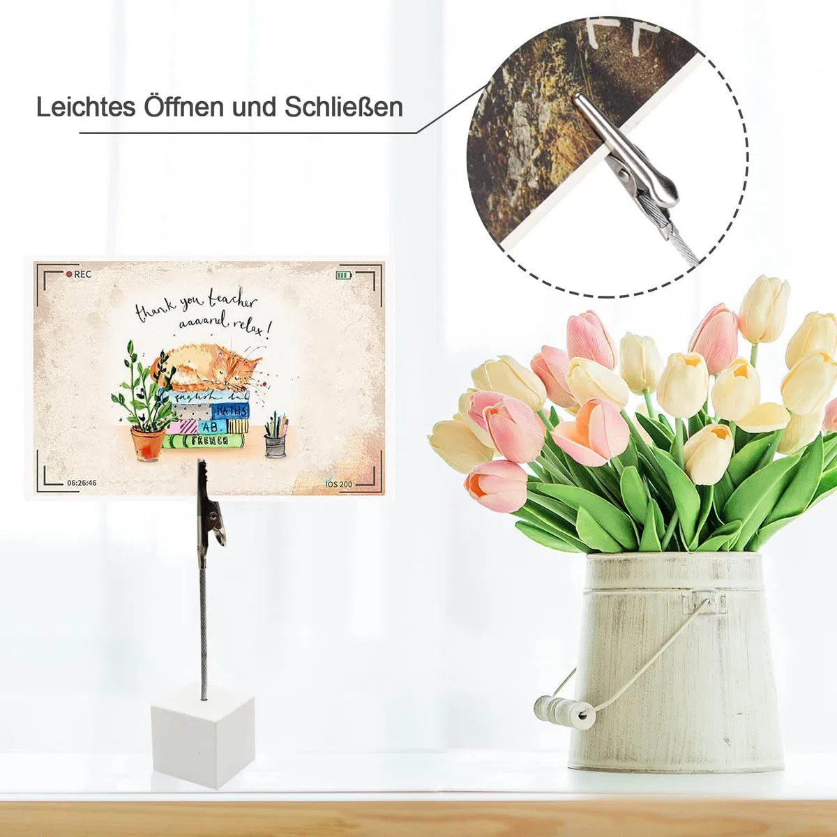 Supporto Clip Memo, 20 Pezzi Memo Clip Titolare Stand Supporto, Porta Foto con Clip, Porta Appunti/Foto Verticale Mollette, Foto Cubo, Bianco