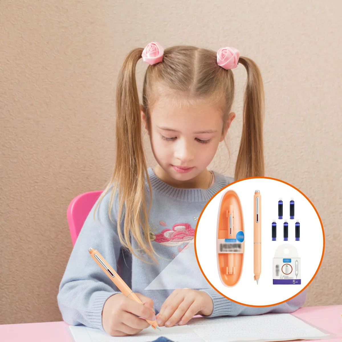 Penna Stilografica Retrattile Writech ClicTek, 1 Penna con 5 Cartucce d'Inchiostro e Scatola Portaoggetti, Ideale per Appunti e Firme