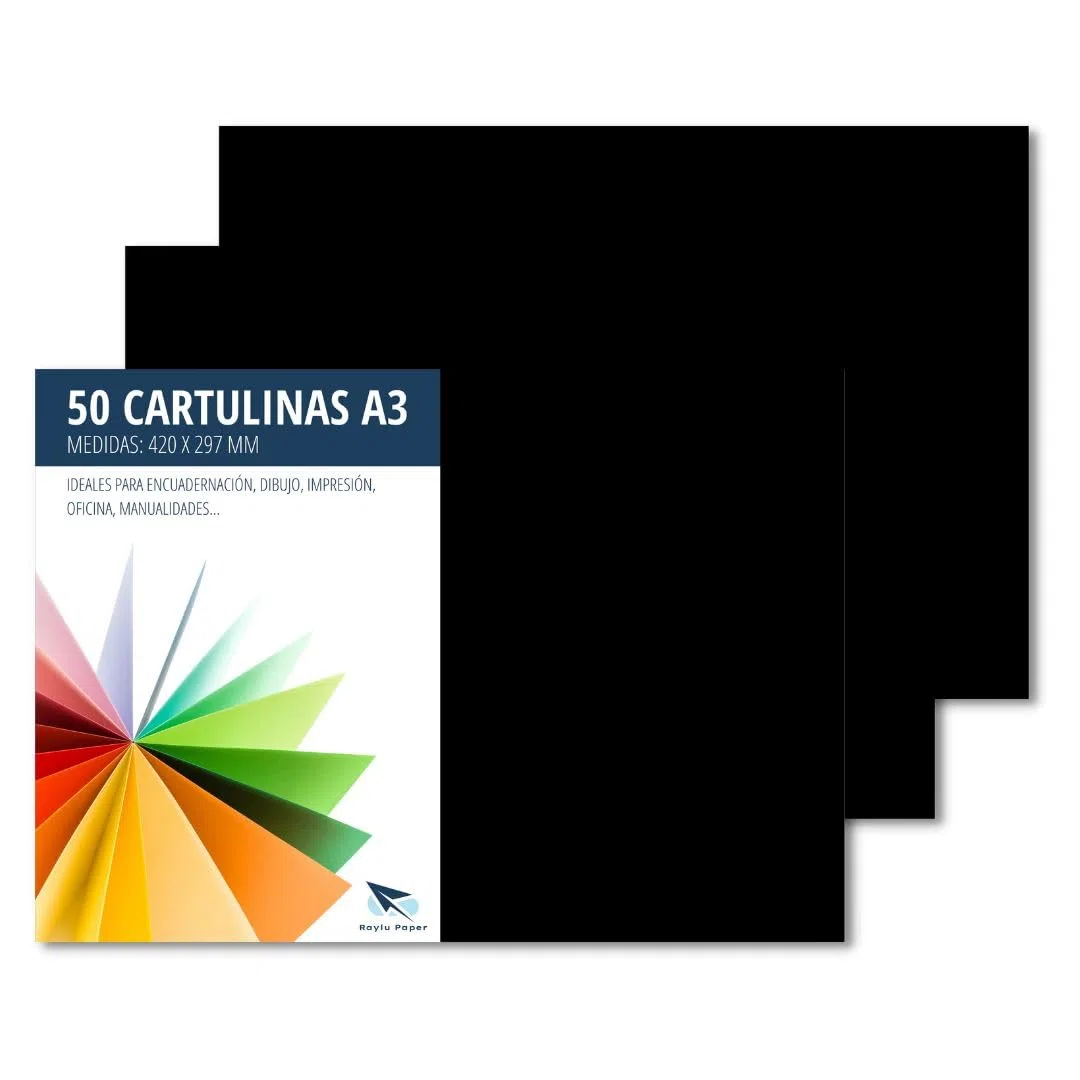 RAYLU PAPER – Cartoncini Colorati A3, 50 Pezzi Fogli Colorati 180g/m², 297 x 420 mm, Carta Colorata Proffesionale per l’ufficio e per l'artigianato (Nero)