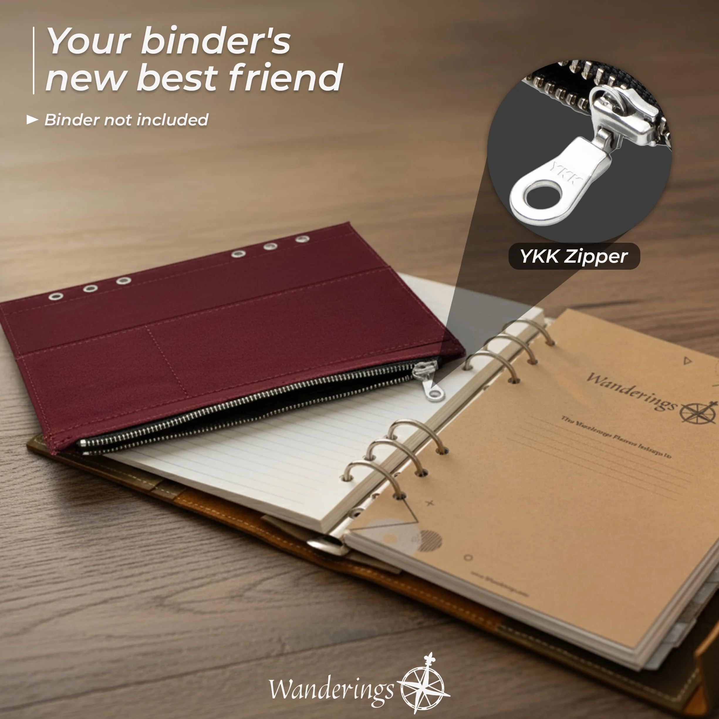 Wanderings Custodia con Cerniera per Raccoglitore A5 a 6 Anelli - 21x14 cm / 8,25" x 4,25" (Custodia A5) - Astuccio Accessori per Planner Ricaricabili - Compatibile con Filofax