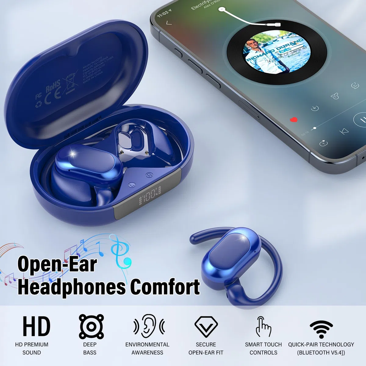 STECEi AI Cuffie Traduzione Simultanea, 4-in-1 Auricolari Traduttori Istantanei con 164 Lingue e 7 Modalità, Bluetooth 5.4 Open Ear con ENC, Codice Autorizz Permanente, IPX7 per Viaggi, Blu Zaffiro