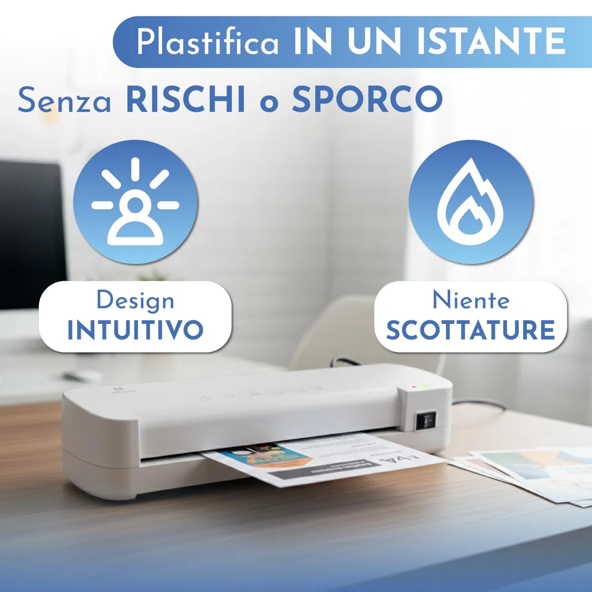 Plastificatrice A4 ADVNET 200W, Laminatrice Compatta con Doppio Rullo, Riscaldamento Rapido e Pouch 70–100 Micron, Ideale per Ufficio, Scuola e Casa