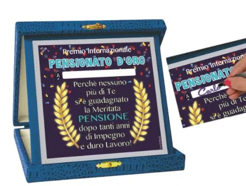 DOR Targa Premio Pensionato d'Oro, Targhetta Regalo Pensionamento, Confezione Regalo, 16x16 cm