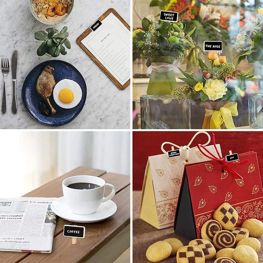 50 Pezzi Lavagna Clip, Lavagnetta Nera in Legno, Mini Lavagna Messaggio, Lavagnette Promemoria per Cartellino del Prezzo, Bacheca per Appunti Con Foto, Etichetta per Feste