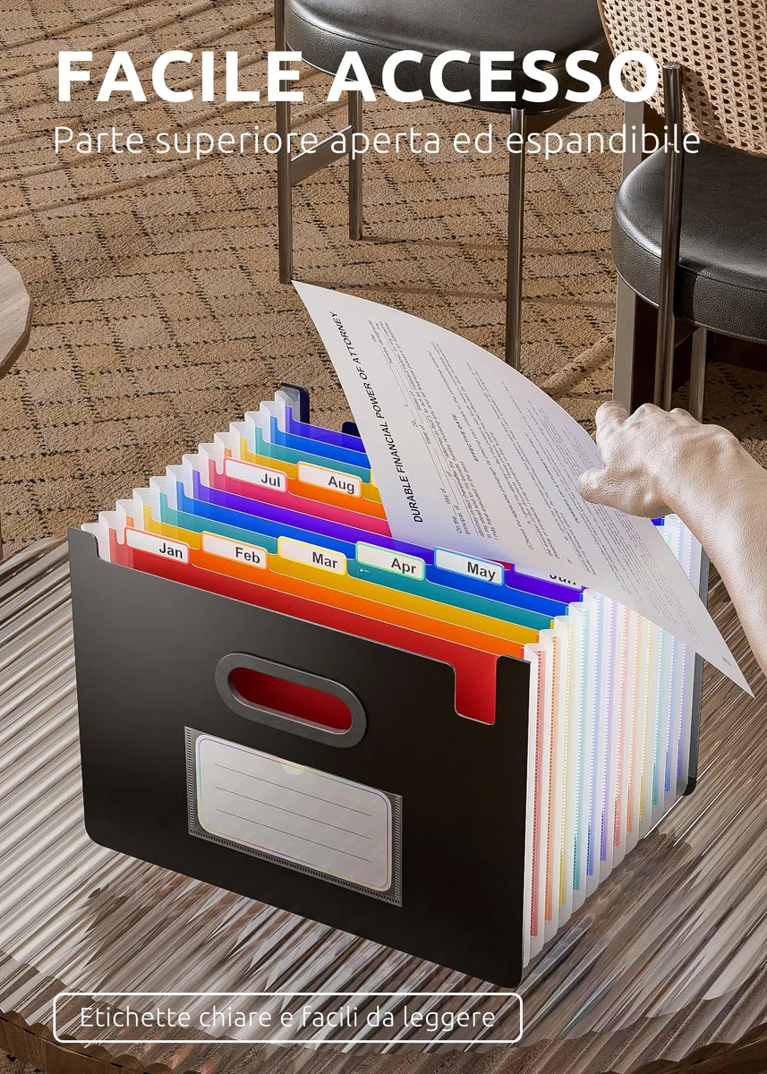 ThinkTex Cartella Portadocumenti Espandibile, A4 Porta Documenti Fisarmonica, 12 Tasche Raccoglitore Documenti, Senza Coperchio, Organizer Portatile Per Ricevute Mensili, Formato Lettera/A4
