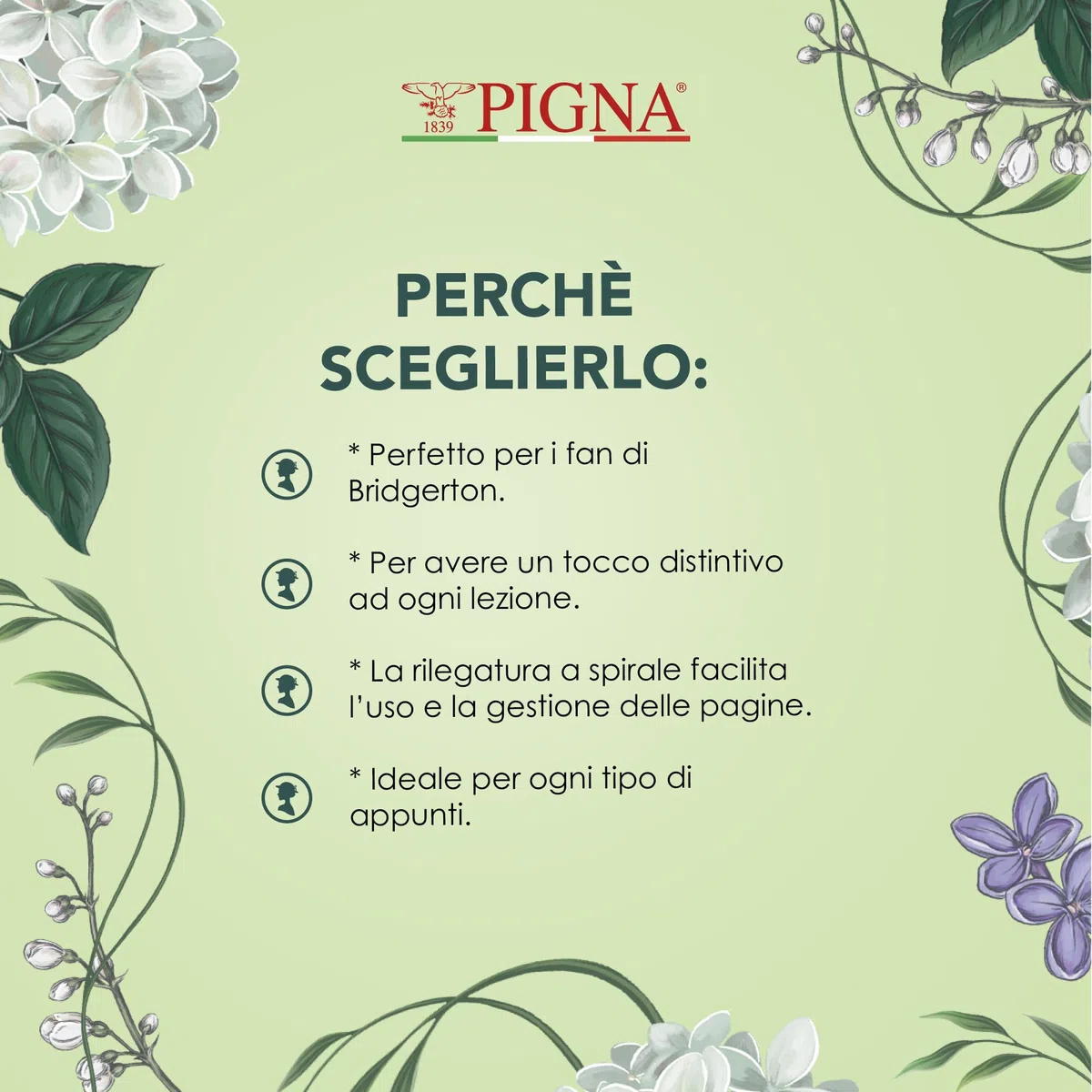 Pigna x Bridgerton,Confezione da 4 Maxi Quaderni spiralati,alta fogliazione,interno 5M,quadretto 5mm