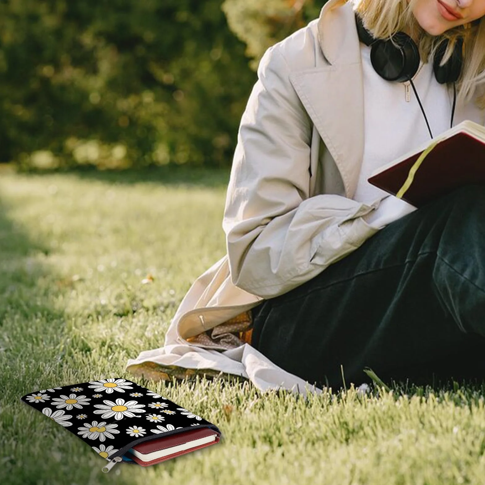 Custodia per Libro NICENEEDED con Cerniera, Copertine per Libri Magritte Custodia per Libri per Gli Amanti Dei Libri, Coprilibro Impermeabile con Tasca Frontale
