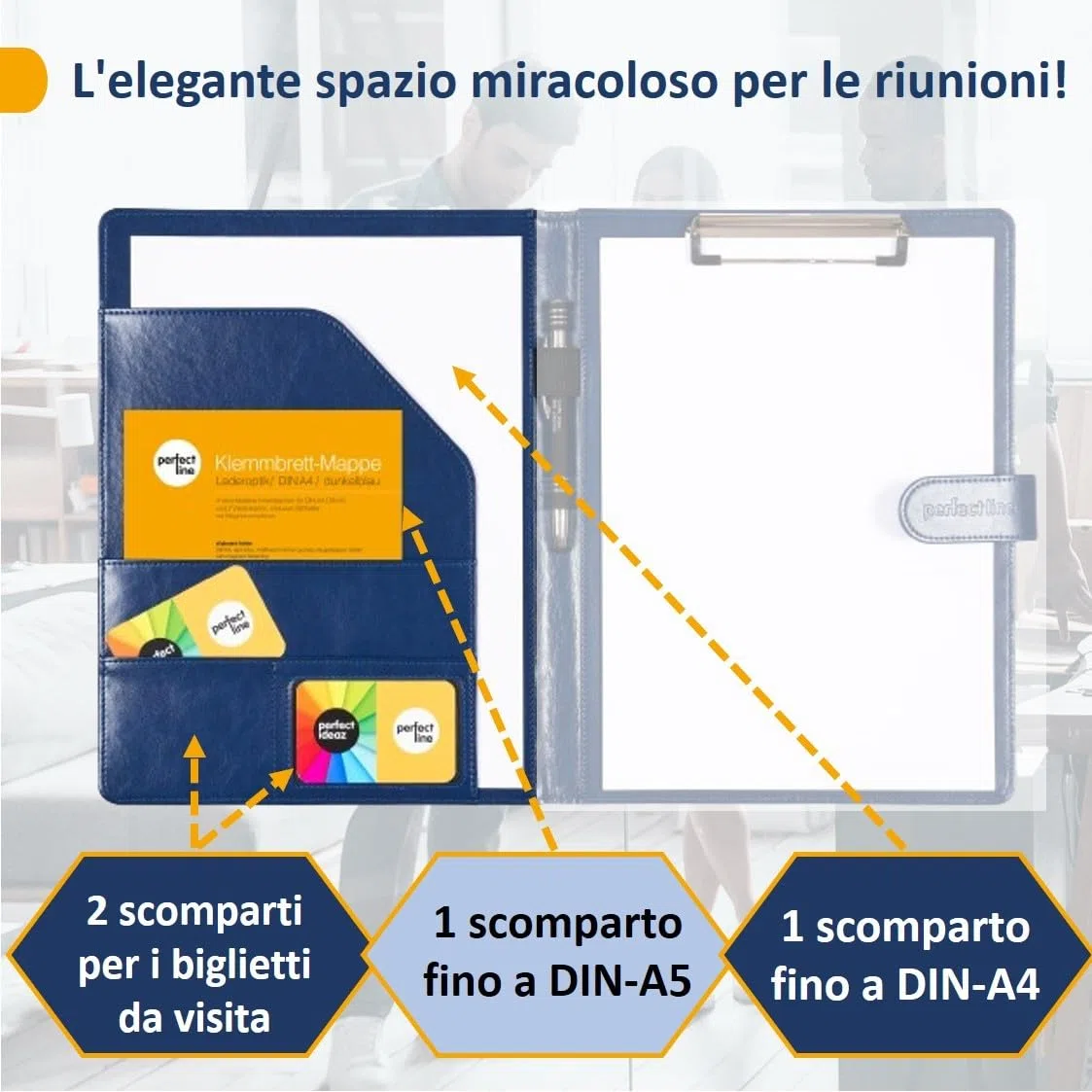 perfect line Cartellina portadocumenti DIN A4 con chiusura magnetica, in ecopelle resistente con elegante effetto pelle, cartellina per business di alta qualità (1 cartella, blu)