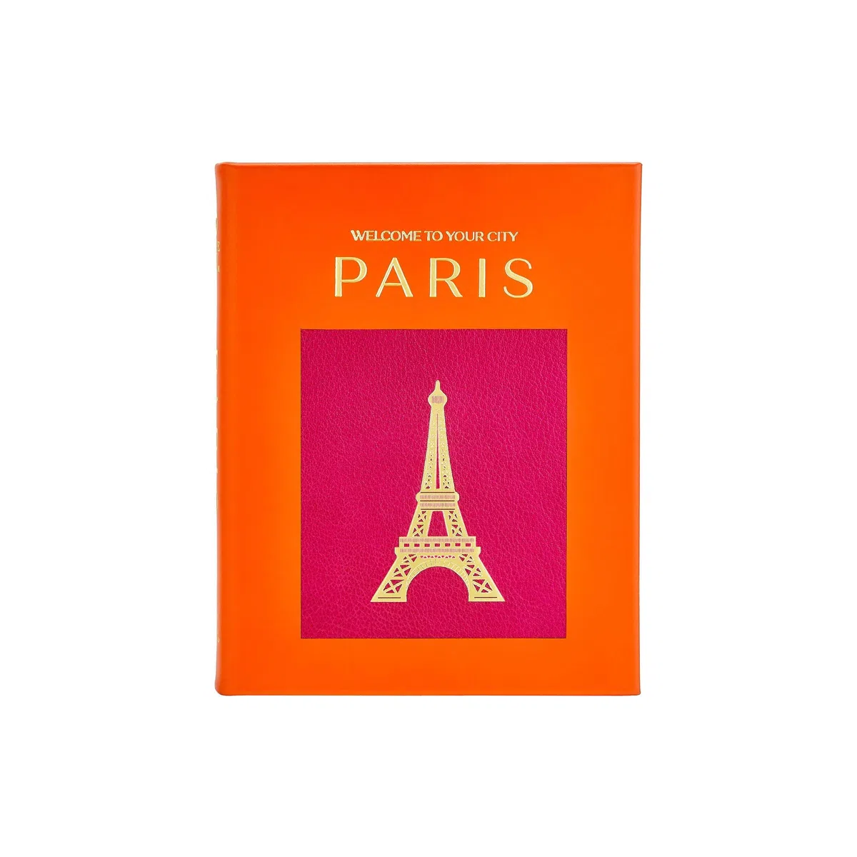 Graphic Image Planner Trope Paris, fotografie iconiche, rilegato in pelle arancione, copertina rigida, rilegato a mano negli Stati Uniti