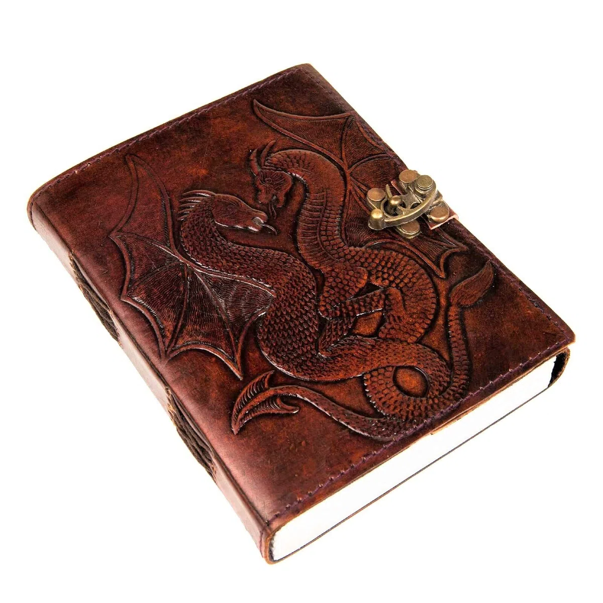 URBAN LEATHER – Taccuino in pelle vintage con stampa a rilievo di drago; ideale come sketchbook, album per ritagli o diario di viaggio. Regalo per uomo e donna, formato B6, pagine bianche.