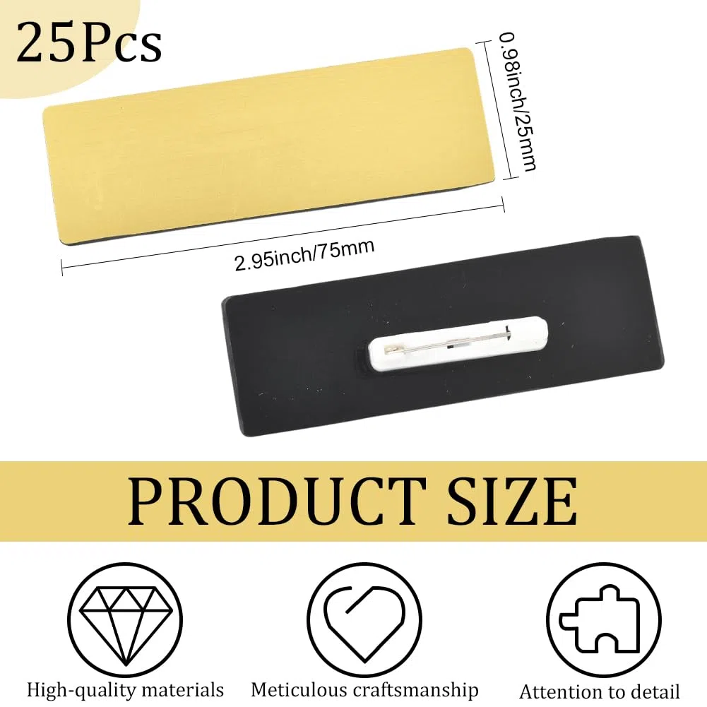 25 pz. Spille con Nome in Oro Badge con Nome Vuoto in Plastica PVC Rettangolari Personalizzate Riutilizzabili con Supporto di Sicurezza Spille Porta Badge per Impiegati Studenti Dip