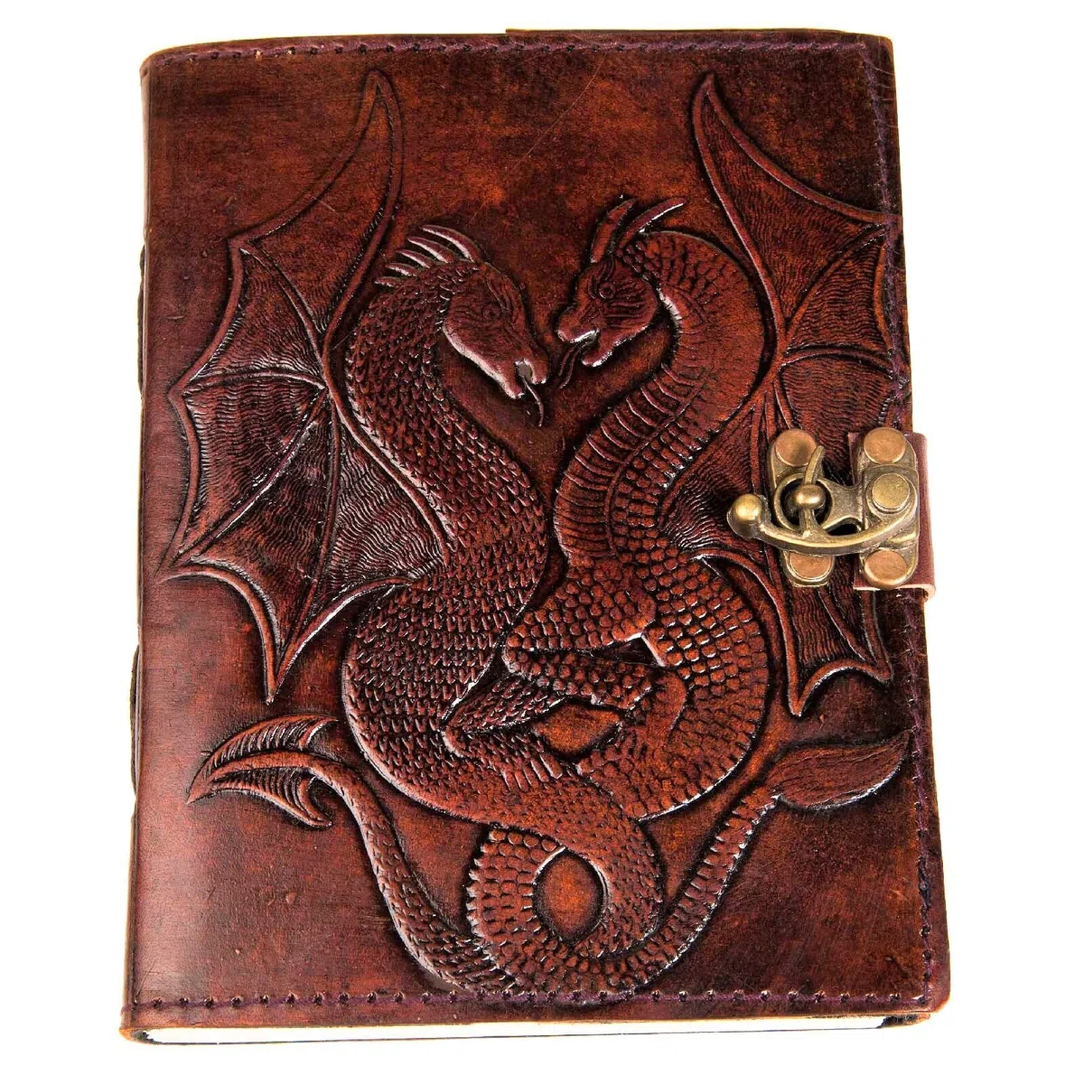 URBAN LEATHER – Taccuino in pelle vintage con stampa a rilievo di drago; ideale come sketchbook, album per ritagli o diario di viaggio. Regalo per uomo e donna, formato B6, pagine bianche.