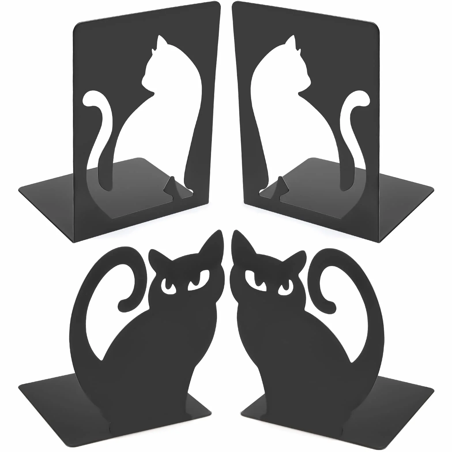 2 Paia Fermalibri in Metallo Nero Reggilibri Gatto Reggi Libri Antiscivolo per Libreria DVD, scaffale, ufficio, biblioteca, casa e scuola