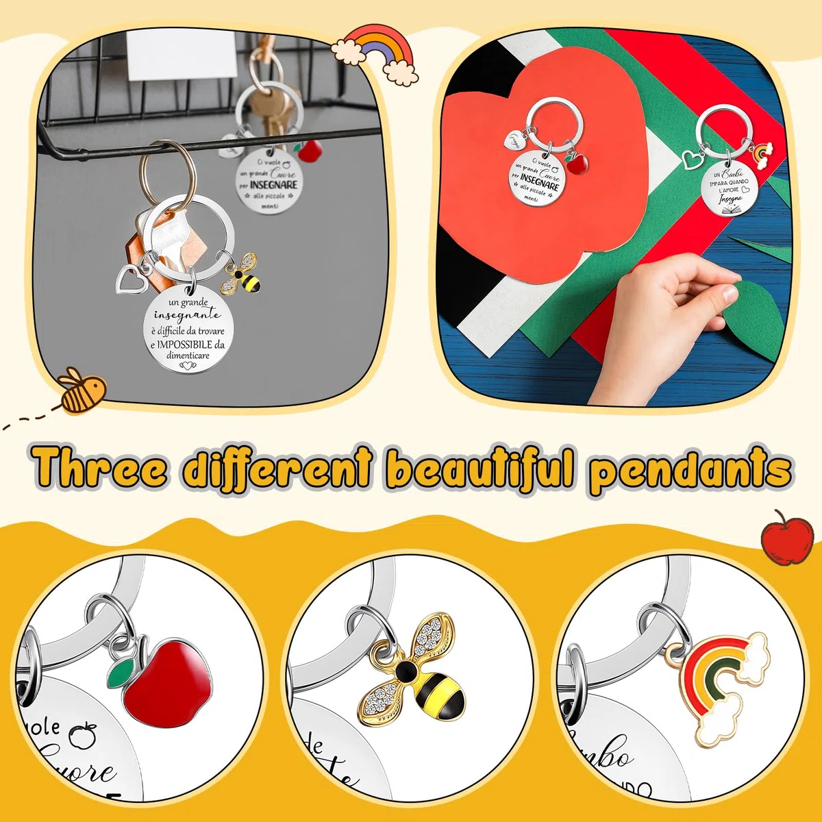 3 Portachiavi Maestra Scuola 3 Segnalibro Maestra Insegnate in Acciaio Inossidabile Regalo Maestre Fine Anno Regalo di Ringraziamento per Tutore per Scuola Elementare