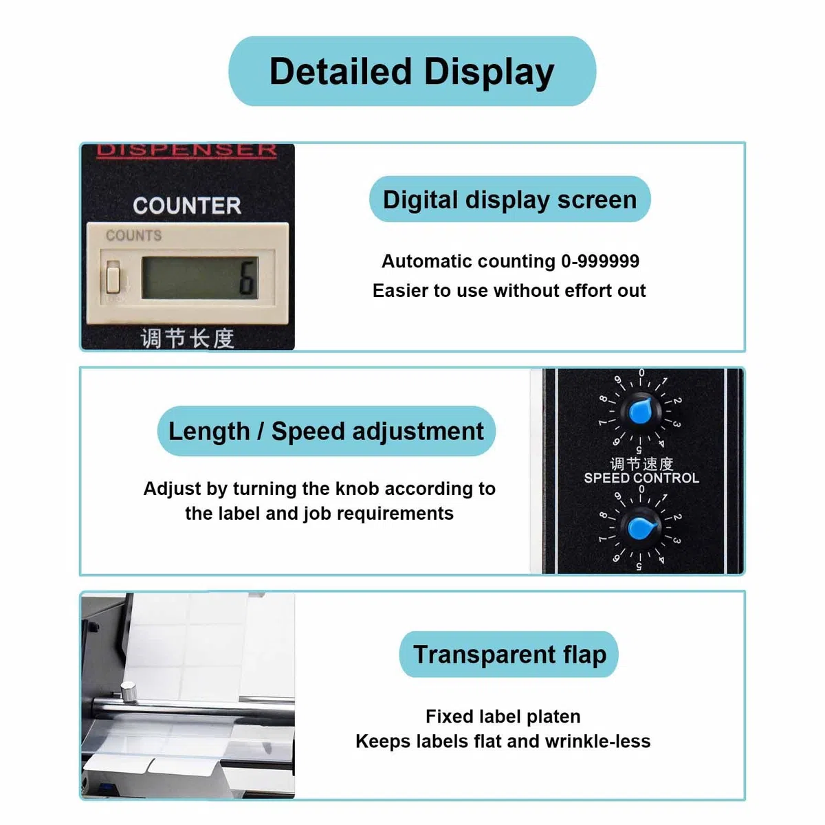 Distributore Automatico di Etichette Commerciale, Macchina per Spellare Le Etichette con Display Digitale, Larghezza Etichetta 5-140 Mm, velocità Regolabile 1-8 M/Min