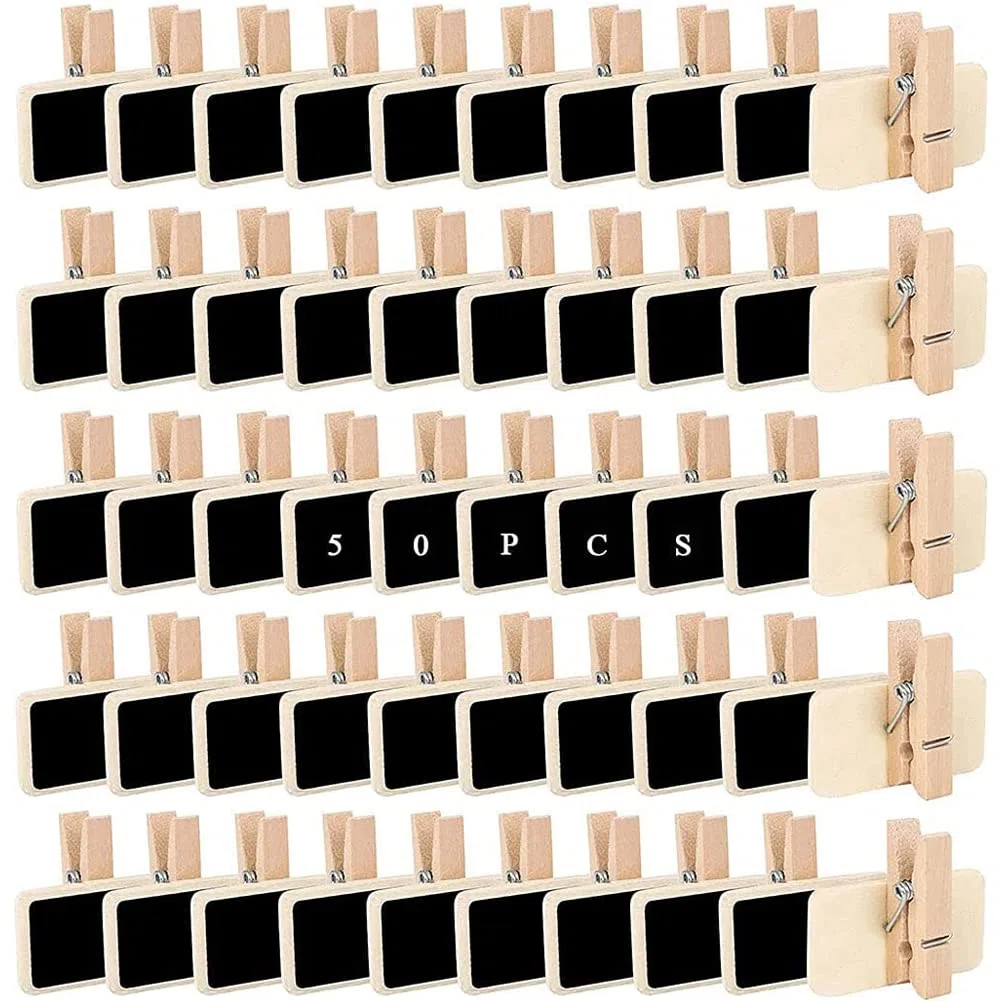 50 Pezzi Lavagna Clip, Lavagnetta Nera in Legno, Mini Lavagna Messaggio, Lavagnette Promemoria per Cartellino del Prezzo, Bacheca per Appunti Con Foto, Etichetta per Feste