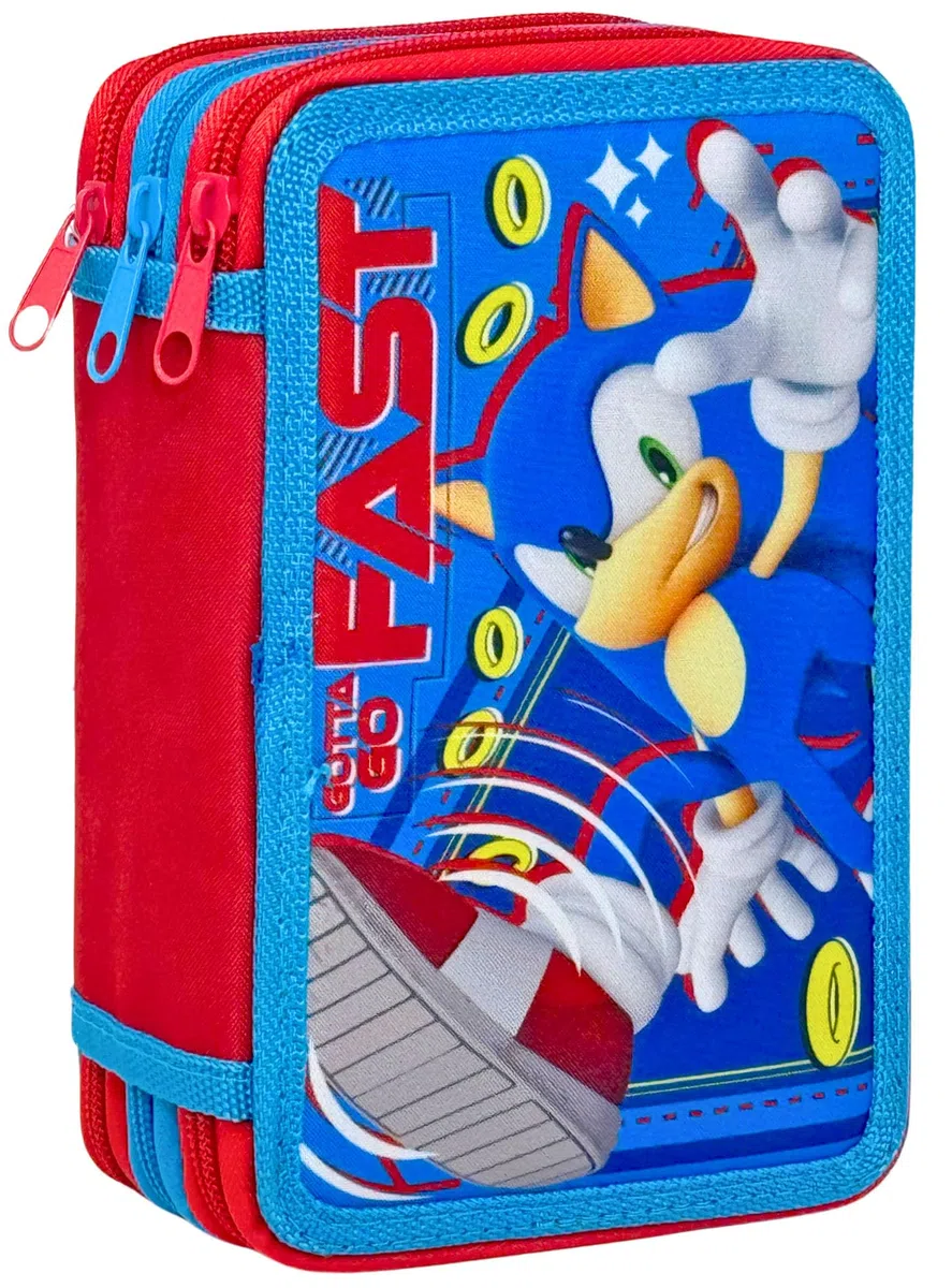 Clondo Astuccio 3 Scomparti Completo, Per Sonic Fan, 44 Pezzi Inclusi, Penne, Matite, Pennarelli, Pastelli, Forbici – Scuola Elementare e Regalo – Gadget Ufficiale Per Bambino