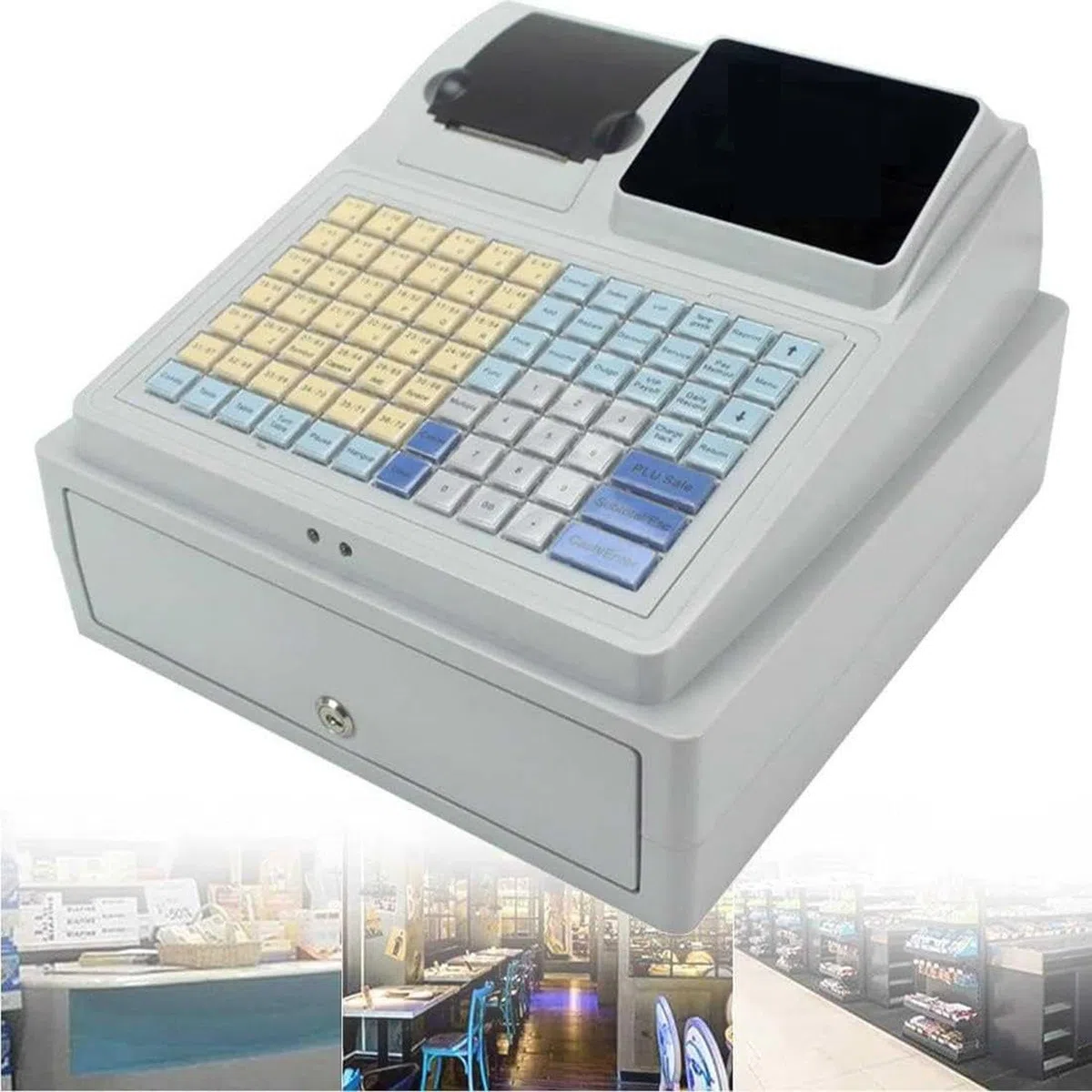Registratore di Cassa elettronico, registratore di Cassa Tutto in Uno a 81 Tasti, 8 Display digitali a LED con Vassoio Cassa Rimovibile e Stampante Termica, per supermercati, Negozi