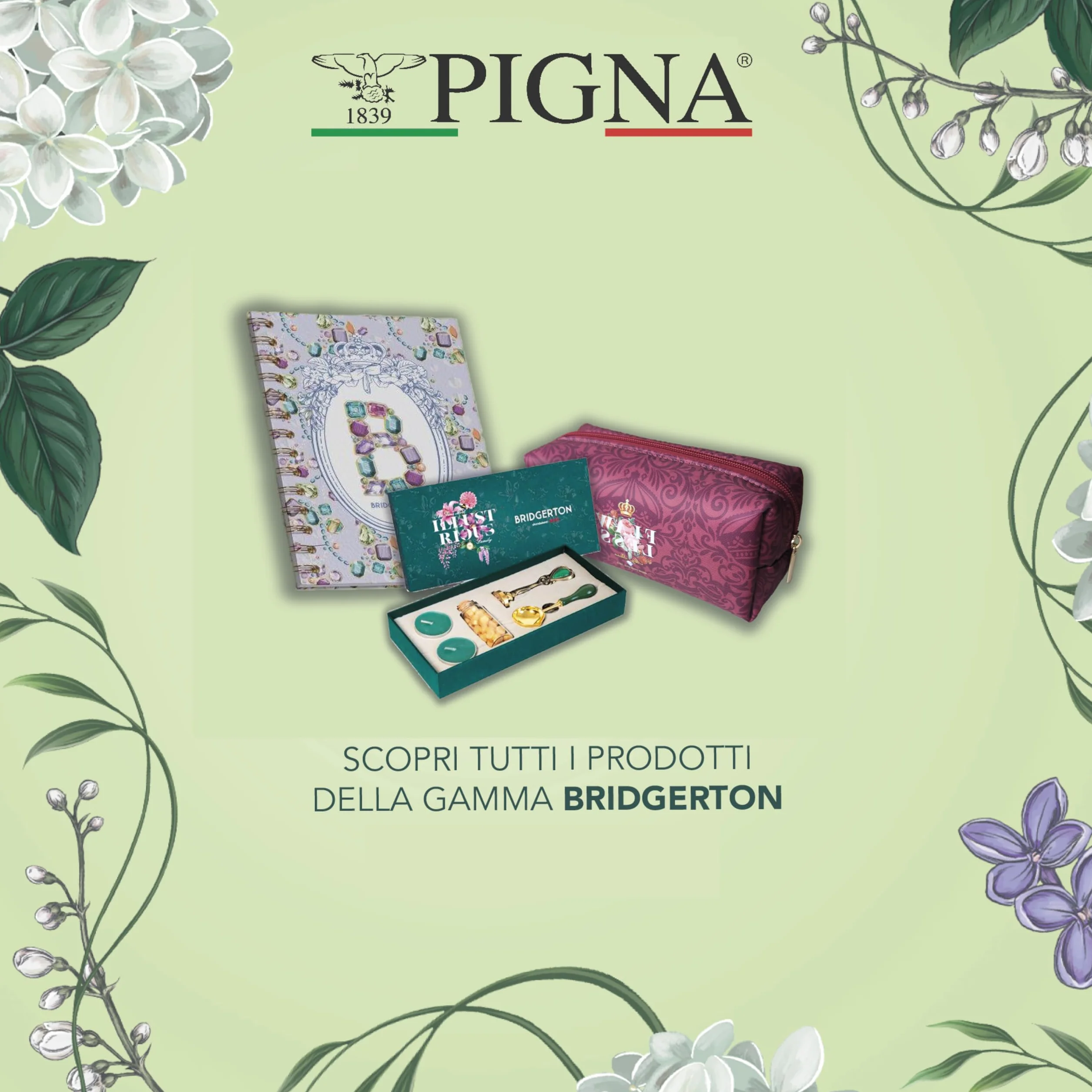 Pigna x Bridgerton,Confezione da 4 Maxi Quaderni spiralati,alta fogliazione,interno 5M,quadretto 5mm