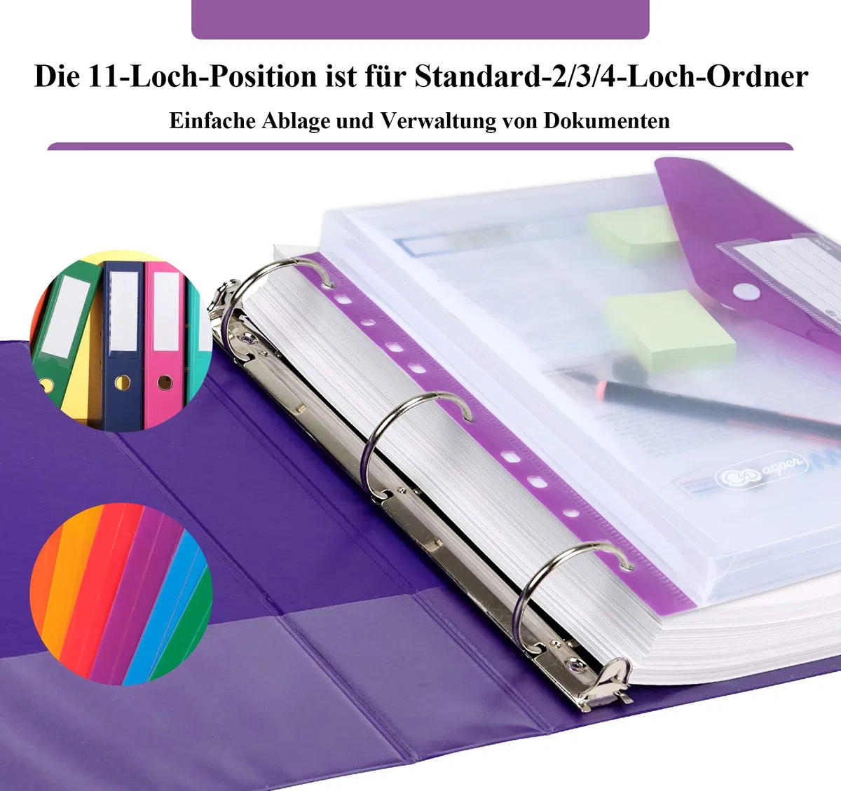 Agoer 24 Cartelle Portadocumenti A4 Espandibili, 6 Colori, 30.5 x 24 x 2 cm, 2 Tasche, 270 Fogli, 2 Bottoni, Tasca per Etichette, 11 Fori per Rilegatura