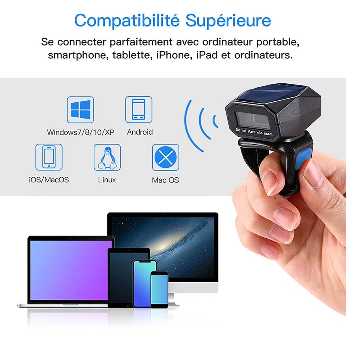Lettore di codici a barre, lettore wireless Bluetooth con funzione di archiviazione dati, 3 metodi di connessione, supporto prefissi/suffissi personalizzati, lunga durata della batteria