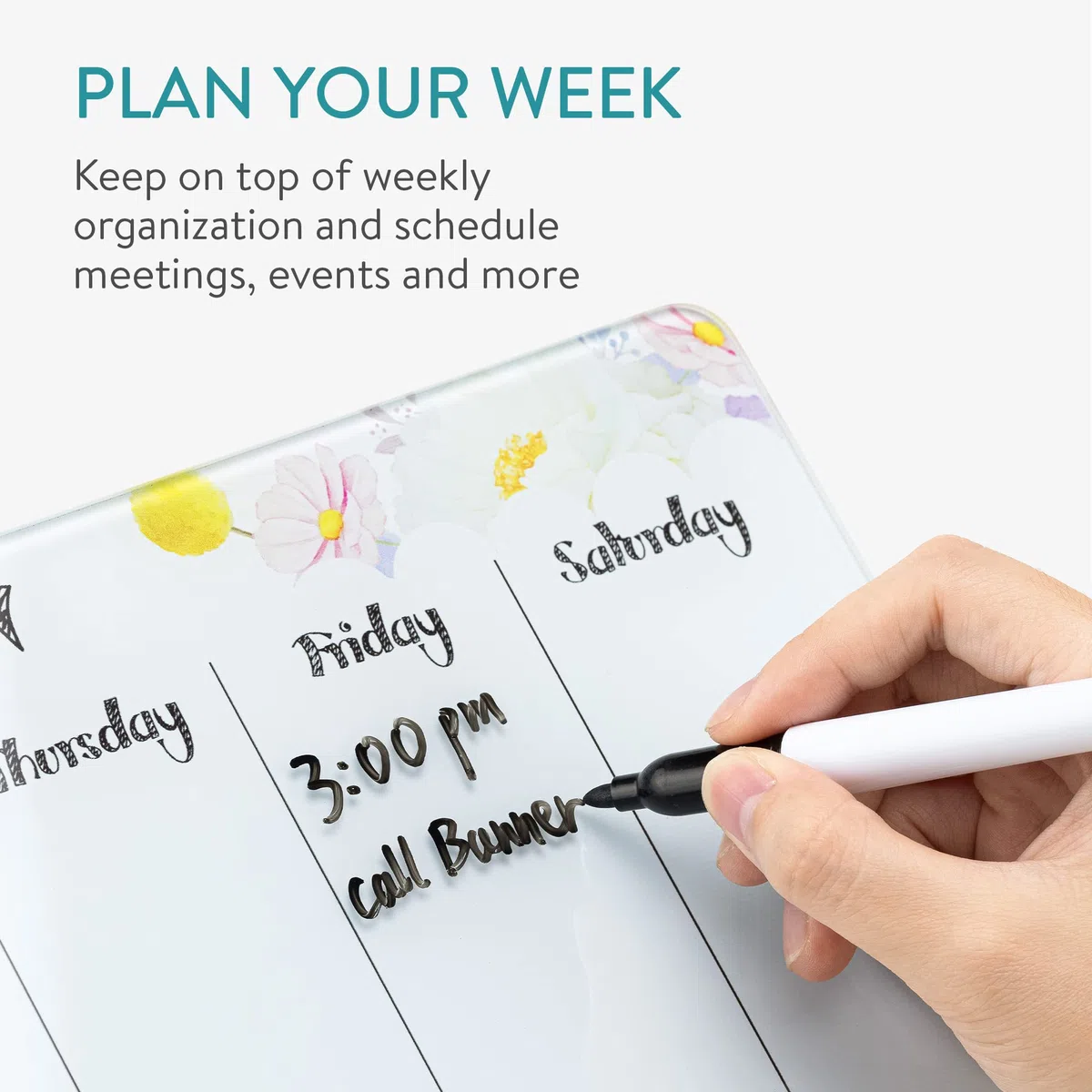 Navaris Planner Settimanale Scrivania - Weekly Planner con Pennarello Cancellabile a Secco - Planning Settimanale da Tavolo - Agenda da Tavolo Fiori