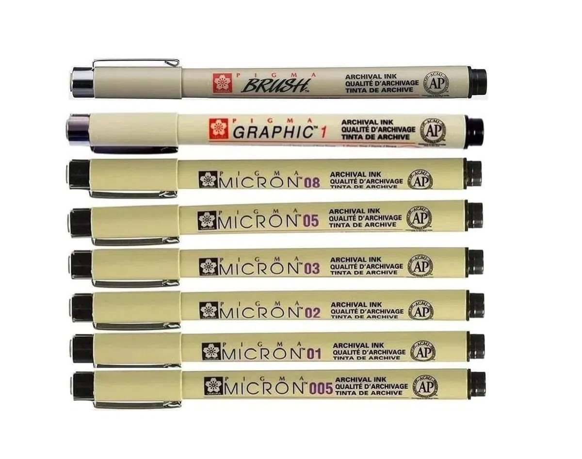 Pigma Micron Sakura - Set di Penne 005,01,02,03,05,08,1mm Brush