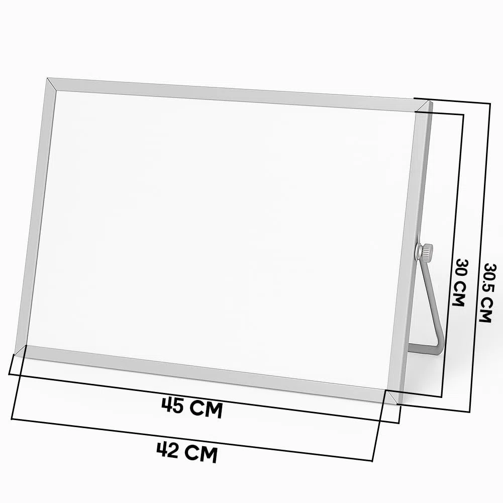 BAKAJI Lavagna Magnetica Cancellabile a Secco con Doppia Faccia e Supporto, Lavagnetta da Casa, Ufficio, Negozio, Memo con Cancellino, Pennarelli e Fermacarte, Struttura in Alluminio (45 x 30.5 cm)